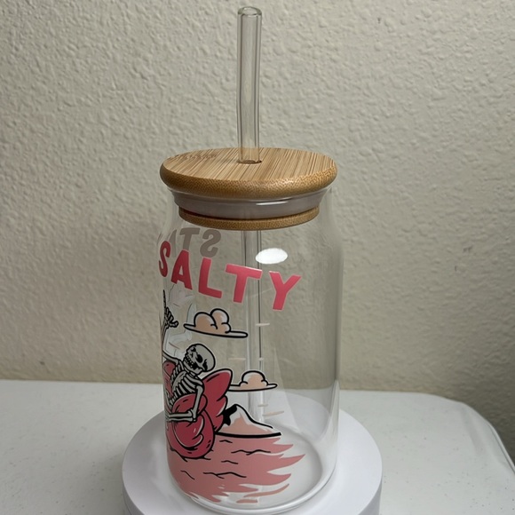 ⭐️ Stay Salty Skeleton Flamingo Floaty Handmade Libbey Glass Cup - Picture 4 of 4